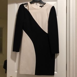 TAHARI Color block dress, cut out on one shoulder.